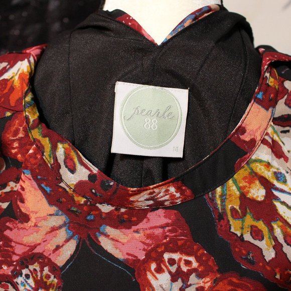 butterfly print shift dress Pearle 88 long sleeve A line bell sleeves back cut - Picture 7 of 8